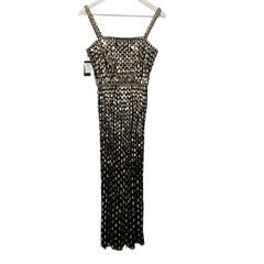NWT Jenny Packham Black Mesh Gold Embellished Juliette Gown Womens Size 4