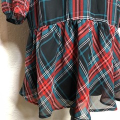 Draper James black red green plaid tie neck flounce shift dress size Small NWT