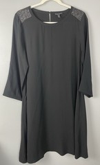 Eileen Fisher Silk Dress Swing Long Sleeve Black Summer Small S Pockets!!