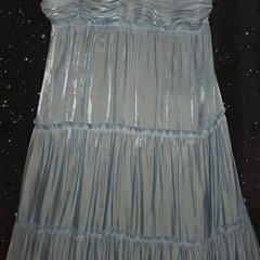 AQUA Dress Sz XL Ice Blue Metallic Ruched Tiered Cami Midi NWT