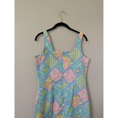Vintage Beach Pastel Patchwork Tropical Floral Shell Print Mini Dress 10 Y2K