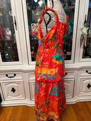 FARM Rio Ipanema Red Multicolor Midi Dress L