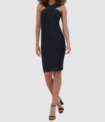 Siena Women&rsquo;s Black Bandage Solid Halter Sleeveless Bodycon Dress Size 14