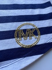 Michael Kors Navy White Striped Logo Shirt Dress Short Sleeve Round Neck Size S