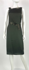 Carolina Herrera Auth Olive Green Silk Dress 4 US 40 IT S Zip Beaded Silk Lined