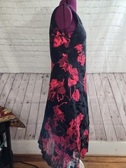 NORM THOMPSON silk DRESS Sz 10p Red Black Floral burnout Lined Whimsygoth fairy
