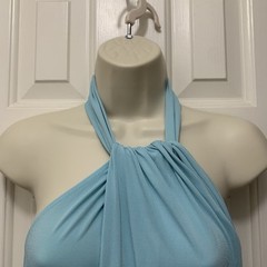 VENUS Womens Sz Small Aqua Blue Faux Wrap Halter Dress Midi Beach Summer