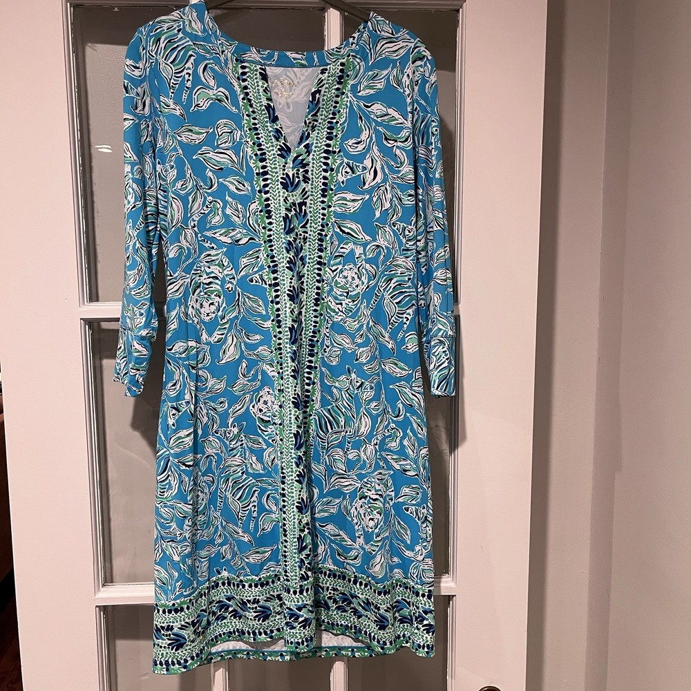 Lilly Pulitzer Nadine Shift Tunic Dress Outta Line Turquoise Oasis Tigers Sz M