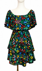 NWOT Alice + Olivia Tylie Off-Shoulder Tiered Floral Mini Dress Black