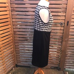 Cortefiel Black Dress With Gingham Bodice Size 14 UK Sleeveless Side Zip Smart