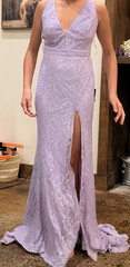 Lulus Purple Lace Long Gown V-Neck Strappy Back Side Slit Lined Zip M