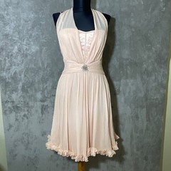 MARC BOUWER GLAMIT Sz 4 Silk Gown Formal ruffles rhinestone broach corset Fairy
