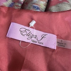Eliza J New York Sleeveless Floral Brocade Dress Rhinestone Bow Pleated Size 8