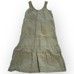 NWOT XS Nicole Miller Linen Button-Front Smocked Shoulder Ruffle Hem Dress