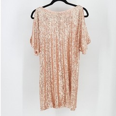 Y2k Peach Sequin Cold Shoulder Shift Dress Size 2 Shiny Layered Wedding Event