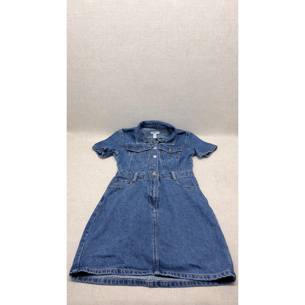 Forever 21 Medium Wash Denim Mini Dress Short Sleeve Size XS Blue Button Up