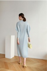 Autumn Spring New High End Pleated Casual Loose Half High Collar Batsleeve Dress