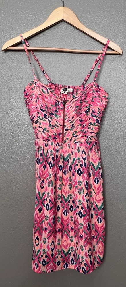 Roxy « A Shore Thing » Pintucked Front Zip Smocked Dress Small Resort Beach Party