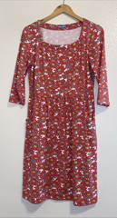 J McLaughlin Catalina Cloth Dress Coral Red White Floral Pockets Medium NWOT