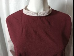 Ruche shirt dress A-line Zip Back Dark Red Elastic Striped Sleeve Size L