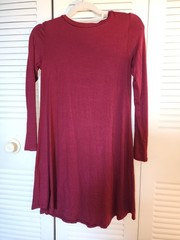 Reborn J Burgundy Solid Knit A-Line T-Shirt Dress Long Sleeve Round Neck SMALL