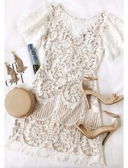 Lulus Pearson Lace Short Sleeve Dress Wedding Womens Size L Bridesmaid Prom