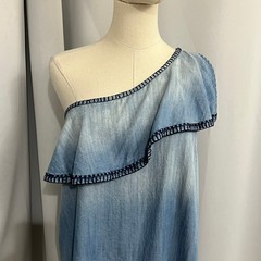 Cloth & Stone Chambray One Shoulder Dress Ruffle Women S Blue Shift Boho Coastal