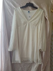 Old Navy Off White & Gold Knee Length Dress, Size M NWT, Long Sleeve Balletcore