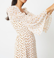 French Connection Francine Callie Smock Bell Sleeve Split Milkmaid Dress Cream M