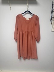 Everly Light Pink Babydoll Mini Dress Small V-Neck Long Sleeve Boho Boutique
