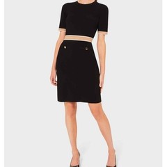 Hobbs London Aria Knitted Dress Black Tan Women US 8 UK 12 Classic Preppy