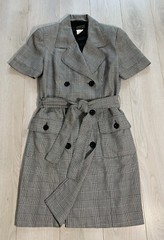 Spenser Jeremy Gray Houndstooth Vintage Waist Tie Belt Trench Wrap Dress Sz 6