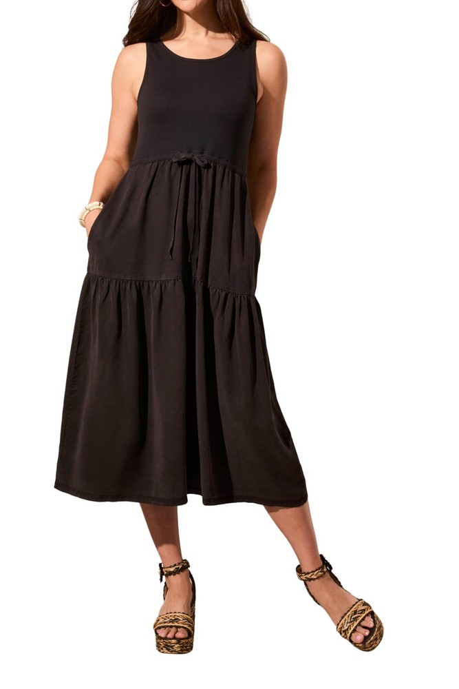 TRIBAL Maxi Tank Dress W/Tassels Sky BLACK SIZE S