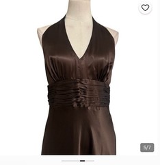 Ann Taylor Loft Size 4 Silk Halter Midi Dress Side Zipper Brown Lined Flare Boho