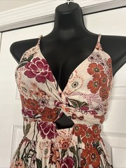 Angie Womens Boho Sundress Size L, Cream With Dark Pink And Orange