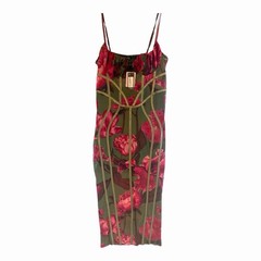 PrettyLittleThing Dress Floral Mesh Binding Corset Bodycon Midaxi Green Pink NWT