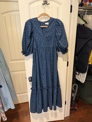 Hunter Bell Designer Midi Dress Ditsy Print Puff Sleeve Size M EUC