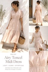MOD REF Blush Pink Tencel Midi Dress Minimalist Resort Cottagecore