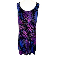 Jostar 90s Vintage Butterfly Print Slinky Tank Dress in Purple and Black Size XL