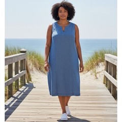 Talbots Chambray Midi Shift Dress 14W Blue Nautical Coastal Beachy Casual