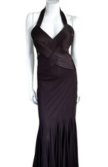 Vtg 90s Cache Brown Formal Maxi Gown Halter Dress Womens Size 4 Bandage Mesh Y2K