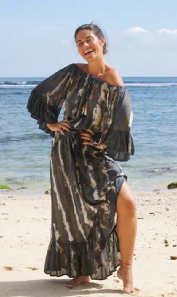 Tarifa Soul Tie Dye Shibori Maxi Kaftan Dress Flowy Sleeves Swim Coverup OSFA