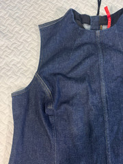 SPANX 1X Plus Size Denim Look Sleeveless Shaping Dress Blue Stretch Pockets EUC
