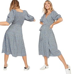 Old Navy Womens Waist-Defined Floral Tie-Belt Midi Wrap Dress Smocked Floral