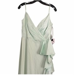 Mac Duggal Green Satin Ruffled Sleevless Prom Maxi Gown Dress Size 2 67815 NEW