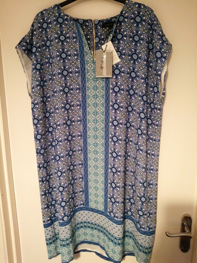 Cortefiel Blue Pattern Tunic Dress Size 14