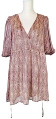 NWT SAINTS + SECRETS SzM V-neck Mini Dress Cinch Waist Chiffon Satin Finish Boho