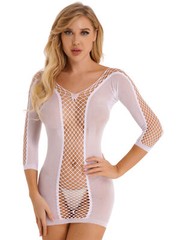 Sexy Womens Hollow Out Fishnet Mini Bodycon Dress See-Through Babydoll Nightwear
