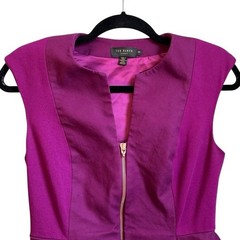 Ted Baker Kwyli Structured Zip Front Peplum Body-Con Sheath Dress SZ 2 Purple