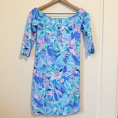 Lilly Pulitzer Laurana Off Shoulder Dress Bennet Blue Celestial Seas XS